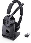 Bluetooth Headset, V5.1 Wireless Headset with Noise Canceling Microphone, 40 Hrs Work Time Office Headset with Bluetooth Dongle & Charging Stand, On-Ear Headphones with Mute Button(Upgraded Version)