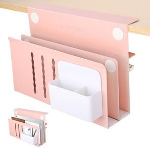 LUKETURE Desk Side Storage, 2 Tier Steel Hanging Organizer, No Drill Side Desk Organizer, Laptop Holder, with Pen Holder, Hanging Table Storage for Office Home, Fits Flat Edge Tables 0.3" to 2.8"