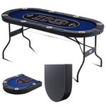 VEVOR 8 Player Foldable Poker Table, Blackjack Texas Holdem Poker Table with Padded Rails and Stainless Steel Cup Holders, Portable Folding Card Board Game Table, 72" Oval Casino Leisure Table