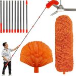 20 Foot High Reach Duster Kit with 2-14 ft Extension Pole, Cobweb & Corner Brush Cleaning Duster Kit for Cleaning, Microfiber Feather Duster Cleaner with Washable Head for Ceiling Fan, Furniture, Home