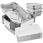 ASelected 50PCS Disposable Aluminium Large Foil Trays with Lids, 26x19x6cm Tin Foil Trays for BBQ, Roasting, Baking, Cooking, Broiling 1900ml Silver Foil Trays Containers