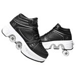 Rollerskates womens,Quad Kick Roller Skates for kids,LED Inline Skates Deformation Trainers for Adults Beginners,Sneakers with Invisible Wheel for boys (B, UK-4.5)