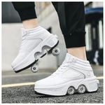 Rollerskates womens,Quad Kick Roller Skates for kids,LED Inline Skates Deformation Trainers for Adults Beginners,Sneakers with Invisible Wheel for boys (E, UK-5)