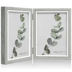 Afuly 7x5 Photo Frame Double Picture Frames Grey Wood Grain, hold 2 Picture Free Standing for Christmas Family Friends Wedding Gifts