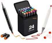 Amitasha 24 Shades Dual Sided Markers + Highlighter Pen Set For Drawing Sketching Coloring Artist Fine Line, Professional Permanent Sketch Markers for Kids Adult Creative Gift Ideas for Best Friend