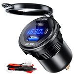 USB C Car Charger Socket 12V/24V USB Outlet, 45W PD Type C & 18W QC 3.0 Car Dual USB Port with LED Voltmeter & Button Switch DIY Car Socket for Car Boat Marine Bus Truck Golf RV Motorcycle GOBGOD