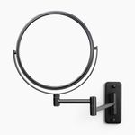 JERDON Two-Sided Wall Mounted Black Makeup Mirror - 5X-1X Magnification - 8” Diameter Mirror Extends 13.5” - Model JP7506BK