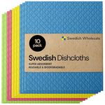 Swedish Wholesale Swedish Dish Cloth - Reusable, Eco-Friendly, Quick-Dry Hand Cleaning Cloth for Kitchen, Bathroom and Counters - No Odor Cellulose Sponge Cloths - Pack of 10 (Assorted)