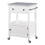 OSP Home Furnishings Fairfax Kitchen Cart with Granite Work Top and Extra Storage Drawer and Cabinet, White