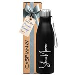 Caspian Bolt Customised Stainless Steel Water Bottle 1L, Black with Logo Print - Personalised Water Bottle with Your Name Print for Kids Boys Girls School Office Gym- Perfect for Corporate Gifting