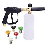 Stone Banks Pressure Washer Gun Foam Lance,4000PSI Snow Foam Gun with 5 Spray Nozzles,1/4" Quick Release Foam Cannon Bottle, Soap Dispenser for Car Wash,1 Litre