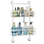 HapiRm Adjustable Shower Caddy Hanging - 2-Tier No Drilling Shower Shelf Over the Door, Rustproof Shower Organizer Hanging with 12 Hooks, Bathroom Organizer for Shampoo, Conditioner - White