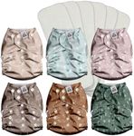 Mama Koala 3.0 Cloth Diapers for Babies with AWJ Lining, 6 Pack with 6 4-Layer Natural Cloth Diaper Inserts - Reusable and Washable Pocket Diapers(Simply Neutrals)