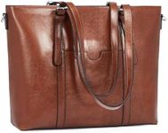 BROMEN Women Briefcase 15.6 inch Laptop Tote Bag Vintage Leather Handbags Shoulder Work Purses Oil Wax Brown