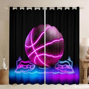 Erosebridal Glowing Basketball Curtains for Boys & Girls - Neon Gradient, Blackout Sport Curtains & Drapes, 104Wx84L Blue & Pink Decor for Living Room