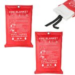 PLASTIFIC Pack of 2 Large Fire Blanket 1mx1m Safety Quick Release Home Kitchen Office Caravan (Hanging Model,)