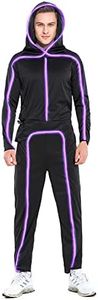 HSCTEK Light Up Stick Figure Costume Adult, Halloween Led Stick Man Costumes Youth Men Women, Glow in Dark Stickman Cosplay (Purple, Meidum)