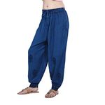 PURPURA Women's Viscose Embroidered Loose Fit Patiala Harem Pant for Yoga and Maternity (PURBTBEIGE, Dark Blue, Free Size)