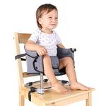 Booster Seat for Dining Table: Portable Toddler Booster Chair with Safety Buckle and Height Adjustable, Foldable Baby Feeding Chair, Kids High Chair Booster Seat for Kitchen Home Travel - Grey