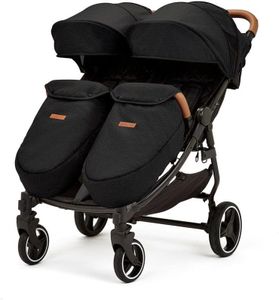Ickle Bubba Venus Prime Double Stroller – Twin Pushchair, Black, Newborn Cocoon, Rain Cover, UPF 50+ Hoods
