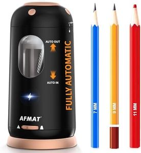 AFMAT Electric Pencil Sharpener, Auto in & Out, Fully Automatic Pencil Sharpener, Rechargeable Hands-Free Sharpeners for Jumbo & Colored Pencils (7-11.5mm), Good for Classroom/Home/Office PSC8(Black)