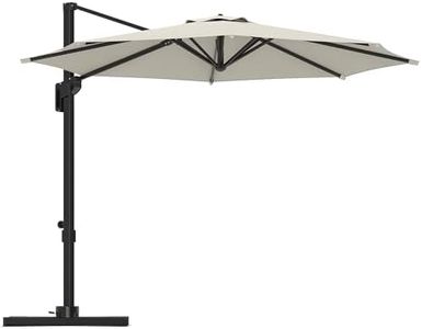 Outsunny 10' Cantilever Patio Umbrella with 360° Rotation and Tilt Adjustment, Hanging Offset Outdoor Umbrella with Aluminium Pole Polyester Shade for Garden Deck Pool, Cream White
