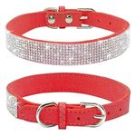 Haoyueer Rhinestone Dog Collar, Cute Dazzling Sparkling Soft Suede Leather Dog Cat Rhinestone Collar Crystal Diamond Pet Dog Puppy Collar(Red,S)