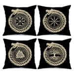 Nordics Vikings Runes Throw Pillow Covers Tree of Life,Norse Fantasy Dragon Pillow Covers 4 Set Runic Compass Vegvisir Outdoor Pillow Cases Cushion Covers for Living Room Couch Sofa Gift(18 x18 Inch)