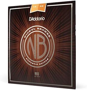 D'Addario Acoustic Guitar Strings, Nickel Bronze, NB1256, Light Top/Medium Bottom Gauge 12-56, 6-String Set, Pack of 1