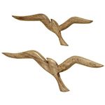 WHW Whole House Worlds Americana Flying Sea Gulls Wall Sculptures, Curated Set of 2, Handcrafted, Carved of Solid Mango Wood, Each Bird Over 1 Foot Long (18 x 6 1/4 and 14 1/4 x 5 Inches)