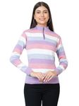 Kvetoo Zipper High Neck Woolen Sweater for Women Pink White. Size L