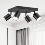 Ketom Ceiling Spot Lights Indoor: 4 Lights Led Semi Flush Mount Ceiling Light Fixture GU10 Head Modern Black Adjustable Directional Light for Kitchen Bathroom Bedroom Hallway