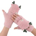 TopiBaaz Winter Gloves for Women Woolen Warm Soft Fur Fleece Hand Gloves for Women and Girls Knitted Acrylic Wool Touchscreen Finger Cute Mitten (Pink, Freesize)