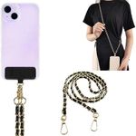 WISKA Cell Phone Lanyard Crossbody Hanging Chain Mobile Holder Sling Around Neck to Carry iPhone & Smartphone with Detachable Crossbody Shoulder Neck Strap for Girls Braided Gold Chain (Black)