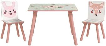 ZONEKIZ Kids Table and Chairs, Children Desk with Two Chairs, Three Piece Toddler Activity Furniture Set for Bedroom, Nursery, Playroom - Pink
