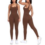 Litthing Women Sexy Yoga Jumpsuits Sleeveless Bodycon One Piece Ribbed Workout Outfits Square Neck Stretchy Romper Fitness Playsuit Womens Gym Set Solid Color Activewear Skinny Tracksuit