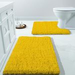Xenluxe Premium Microfiber Bath Rug Set – –2-Piece Ultra-Soft, Plush, Highly Absorbent & Non-Slip – U-Shaped Contour Rug for Toilet. (2 - Yellow, Standard)