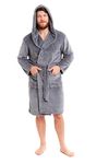 Toro Rocco Mens Hooded Robe Super Soft Long Flannel Fleece Bathrobe Dressing Gown For Men Bath Robes (Grey, L)