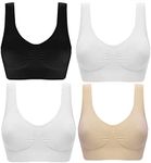 Marielle 4 Pack Double Lined Material Premium Comfort Bra Women Seamless Bralette Sleep Yoga Vest Wire Free (4 Pack Black/White/Nude/White, 5XL)