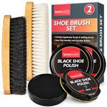 SOL 3pk Black Shoe Polish Kit and 2pk Brushes – Easy to Apply Beeswax Cream for Colour Care Shine, Protection and Surface Conditioning, Suitable for Boots and Formal Casual Daily Wear Leather Footwear