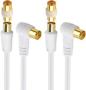 Cable Matters 2-Pack 3 m Right Angle Coaxial TV Aerial Cable (TV Cable) in White - 3 m