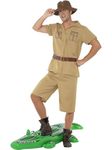 Smiffys Safari Man Costume, Brown with Shirt, Shorts, Belt and Hat, Icons & Idols Fancy Dress, Adult Dress Up Costumes