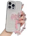 Vinlayss Compatible for iPhone 16 Pro Max Case (6.7-inches, 2024) with Cute 3D Bowknot and Pearl Patterns + Bow Crystal Sparkle Sparkly Chain Aesthetic Design Phone Case for Women Teen Girls - Pink