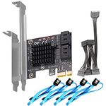 GLOTRENDS SA3034A 4 Ports PCIe SATA 3.0 Expansion Card, Support OS Booting, Including SATA Cables and 1:5 SATA Splitter Power Cable, Compatible with Windows, Linux, Mac OS, NAS