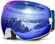 Ski GogglesCOPOZZ G1 Mens Womens Ski Snowboard Snowboarding Goggles - Over Glasses Double Lens Anti Fog FramelessCool REVO Mirror White Blue for Men Women Youth Snowmobile Skiing