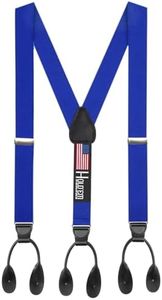 HOLD'EM Tuxedo Suspenders for Men Black Genuine Leather Button End 1.25 Inches Mens Braces Suspenders- Royal Blue (Tall 54" Long)