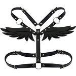 JMMHSS Women Leather Body Bra Chest Harness Belt Adjustable Gothic Punk Angel Wings Waist Harness (Black)