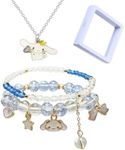 AOMZKOL Kawaii Bracelets Crystal Beads Bracelet Set, Cartoon Elastic Beaded Pearl Cute Bracelets with Necklace for Girls Women Bff Friendship Gift Kawaii Accessories (transparent blue)