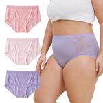 INNERSY Women's Nylon Plus Size Underwear Light Thin Lace Panties High Waisted Briefs 3-Pack(Lavender,3X-Large)