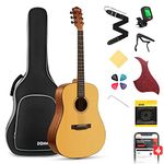 Donner Steel String Acoustic Guitar Full Size 41'' Dreadnought Acoustique Guitare Starter Bundle Set with Padded Gig Bag Strap Tuner,Natural, DAG-1/DAD-110